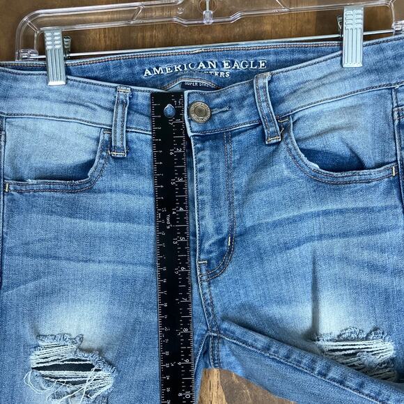 American Eagle Womens Jeans Blue Denim Mid Rise Jegging Distressed Stretch 6 - Picture 8 of 12